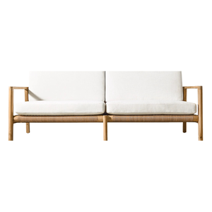 Scandinavian Modern Outdoor <b>Sofa</b> Solid Teak Frame Two Seater Rattan Woven Backrest Eco-Friendly Living Room Patio Lounge - Product Image 3