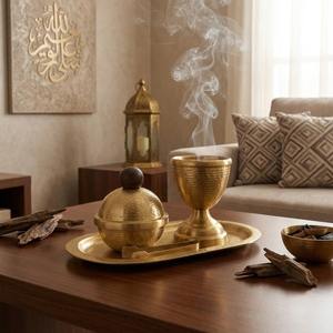 Elegante Quemador de Incienso de Metal Martillado, Cáliz Vintage para Oud con Tarro de Almacenamiento y Bandeja para Decoración Árabe de Lujo y Regalos - Product Image 5