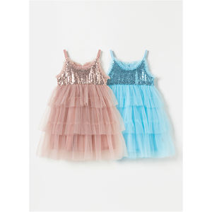 Vestido Rosa Lua Coreano OZKIZ para Niñas de 2 a 6 Años, Primavera/Otoño, Largo Midi con Decoración de Lentejuelas, Moda Infantil al por Mayor - Product Image 1