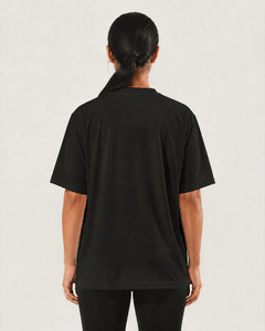Camiseta Negra Oversize para Mujer, Cuello Redondo, Manga Corta, Estilo Deportivo Casual, Top de Moda Urbana, OEM ODM, Camiseta Básica de Algodón Casual para Hombre - Product Image 3