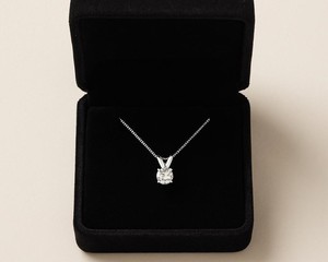 Collier pendentif solitaire classique en CZ, zircone cubique de taille ronde, chaîne en argent, bijoux élégants et minimalistes, cadeau pour femmes - Product Image 2