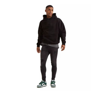 Sweat-shirt à capuche surdimensionné pour homme, noir uni, en coton French Terry, coupe décontractée, pour l'automne - Product Image 1