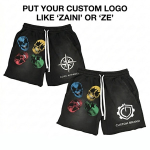 Premium 320 GSM Cotton Fleece Acid Wash <b>Shorts</b> Dark Grey Streetwear Custom Screen Print Logo Design - Product Image 1