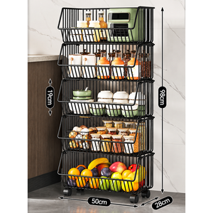 Étagère de rangement à paniers métalliques roulante pour fruits et légumes, chariot à 5 niveaux carré, rangement de cuisine - Product Image 5
