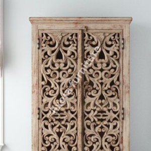 Luxury Handcrafted Solid Wood 2 Door <b>Wardrobe</b> Ornate Filigree Carving Antique Whitewash Finish - Product Image 5