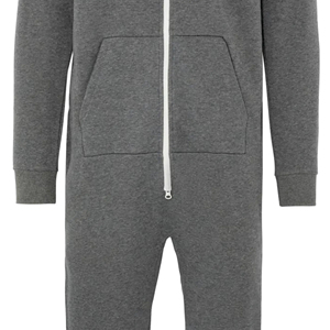 Men's Gray Hooded Zip-Up <b>Jumpsuit</b> Regular Fit Cotton Fleece Casual Autumn Wear <b>Pocket</b> Design Front Logo - Product Image 4