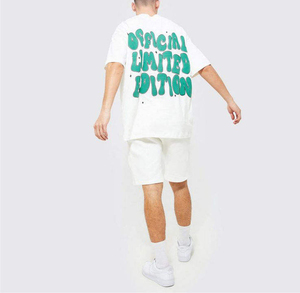 เสื้อยืดคอกลมผ้าฝ้าย 100% ลายมัดย้อมสำหรับผู้ชาย พร้อมกางเกงขาสั้น ชุดออกกำลังกายลายพิมพ์เรียบ ชุดเสื้อยืดแบบกำหนดเอง - Product Image 4