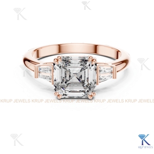 Lab Grown CVD Diamond 5 Stone Engagement Ring Princess Baguette <b>Solid</b> Gold - Product Image 3