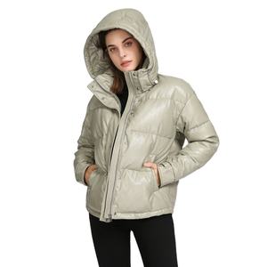 Veste courte de motard style streetwear pour femme, cardigan matelassé d'hiver avec écharpe intégrée, manteau doudoune pour femme - Product Image 1