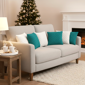 SOGA Lot de 6 housses de coussin décoratives à bords festonnés de 45 cm, 3 vert sarcelle et 3 blanc pur, pour canapé et chambre à coucher - Product Image 6