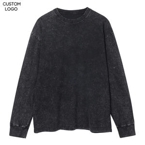 T-shirt pour homme en coton 100% durable, design nouveau look, coupe ample, manches longues, effet délavé. - Product Image 1