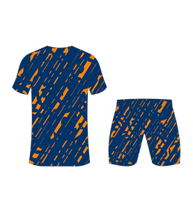 ชุดฟุตบอลแบบซับลิเมชั่นสั่งทำพิเศษสำหรับผู้ชาย พร้อมเสื้อพิมพ์ลายสีน้ำเงินเข้มและสีส้มแบบสาด และกางเกงขาสั้นเข้าชุด - Product Image 6