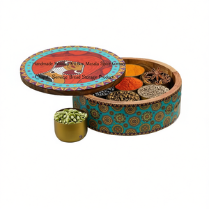 กล่องใส่โรตีไม้ทำมือพร้อมภาชนะใส่เครื่องเทศแบบดั้งเดิม สำหรับจัดเก็บอาหารในครัว ภาชนะเสิร์ฟชาปาตี ผลิตภัณฑ์สำหรับเก็บขนมปัง - Product Image 2