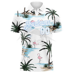 Custom White <b>Light</b> Blue 3D Pattern Design Hawaii Palm <b>Trees</b> Performance Golf Polo Shirt Moisture-Wicking Breathable - Product Image 2