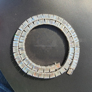 Collar de cadena tipo tenis de moissanita baguette estilo hip-hop de plata de ley, pasa la prueba del diamante, regalo de aniversario para él o ella - Product Image 1