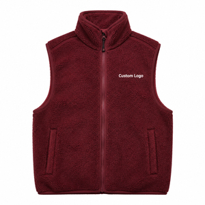 <b>Men's</b> Blue Stand Collar Zippered Velour Breathable <b>Vest</b> Casual Plus Size Autumn Outerwear Solid Color Front Logo Customized - Product Image 5