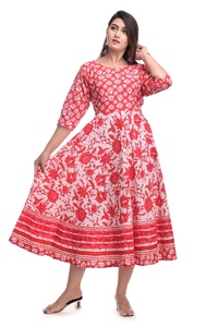 Vestidos Maxi Formales de Algodón Ecológico con Encaje Jaipuri para Mujer, Servicio OEM Natural, No Tejidos, Estampados, Lavables para Adultos - Product Image 2