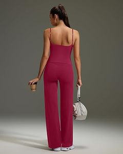 Workout Sets for Women <b>Padded</b> Tank Tops Matching Straight Leg Yoga Outfits Spandex/Nylon Anti-Bacterial - Product Image 2