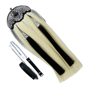Sporran blanc en longs crins de cheval (100% original) avec cantle uni Sutherland Highlanders, personnalisable pour la pratique musicale - Product Image 2