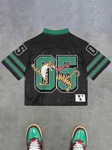 เสื้อเจอร์ซีย์ตาข่ายลายเสือแบบกำหนดเอง สไตล์สตรีทแวร์โอเวอร์ไซส์ ยูนิเซ็กส์ ฮิปฮอป แฟชั่นฤดูร้อน ขายส่ง OEM - Product Image 5
