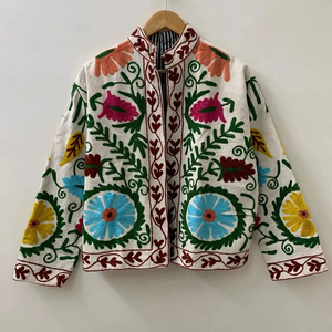 Velvet Floral Suzani Embroidered Jacket Uzbek Folk Festival <b>Coat</b> with Cotton Filling for Bomber Duster Outerwear At Cheap Price - Product Image 1