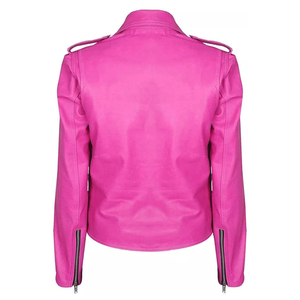 Chaqueta de Motera de Piel de Oveja Rosa para Mujer, Transpirable, Resistente al Viento, de Alta Calidad, para Invierno, con Diseño Desmontable - Product Image 2