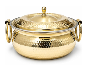 Charming textured brass handi includes a matching serveware <b>spoon</b> and curved lid. Available at wholesale price. - Product Image 6