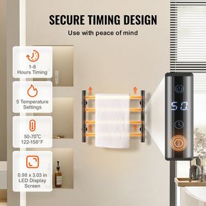 Nero opaco 4-Bar elettrico riscaldato scaldasciugamani cremagliera a parete bagno Plug-In dispositivo di asciugatura degli asciugamani - Product Image 3