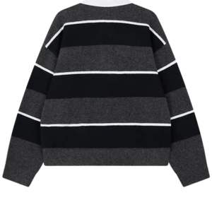 Pull en maille rayé pour homme, col contrastant, gris anthracite, manches longues, décontracté, hiver, en mélange de coton doux, OEM - Product Image 2