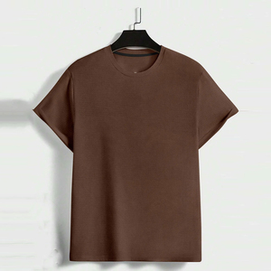 เสื้อยืดคอกลมสีน้ำตาลสำหรับผู้ชาย ผ้าถักเนื้อฝ้าย สวมใส่สบายๆ สไตล์สตรีทแวร์ เหมาะสำหรับฤดูร้อน ระบายอากาศได้ดี น้ำหนัก 360 กรัม แขนสั้น - Product Image 1