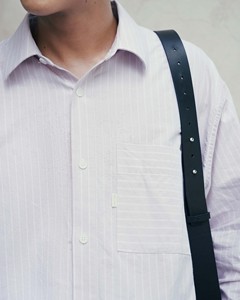 Men's Autumn Breathable Long-Sleeve Striped Knitted Oxford Fabric Polyester/Cotton Single Button Turn-<b>down</b> Collar Boxy Casual - Product Image 5