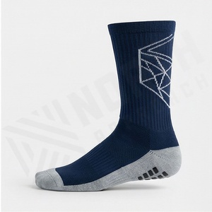 Navy Crew <b>Socks</b> With White Logo Breathable Polyester Spandex Basketball Athletic <b>Socks</b> For Adults Summer Use - Product Image 3