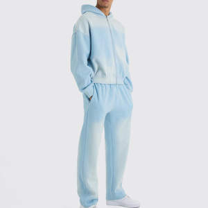 Ensemble de survêtement décontracté pour homme, sweat à capuche en molleton de coton bleu clair pour l'hiver, coupe classique, pantalon de jogging - Product Image 3