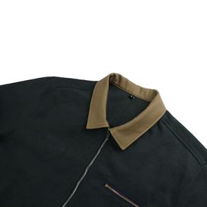 Vestes à manches longues zippées pour hommes personnalisables avec col contrastant vintage et emplacement du logo sur le devant en tissu toile - Product Image 3