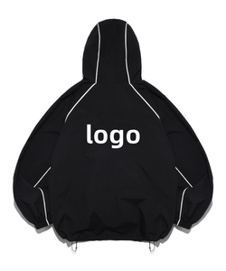<b>Men's</b> Hooded Windbreaker <b>Jacket</b> With <b>Reflective</b> Piping Loose Fit Zip Up Streetwear Nylon Windbreaker <b>Jacket</b> for <b>Men</b> - Product Image 3