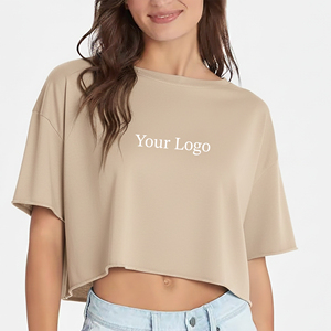 Camiseta Corta de Jersey 100% Algodón para Mujer, Nueva Colección 2025, Transpirable, Ligera, de Color Sólido, con Apliques, para Verano - Product Image 4