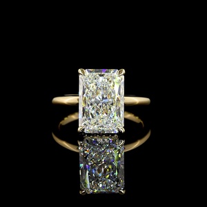 Bague de fiançailles de luxe en or jaune 14 carats massif avec diamant de laboratoire radiant certifié IGI de 5 carats, bague solitaire pour anniversaire, alliance de mariage - Product Image 1