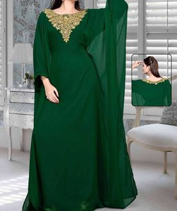 Abaya Negra Bordada de Poliéster, Larga hasta el Tobillo, Estilo Oriente Medio, Cuello Alto, Manga Larga, Elegante, para Fiestas y Eventos - Product Image 3