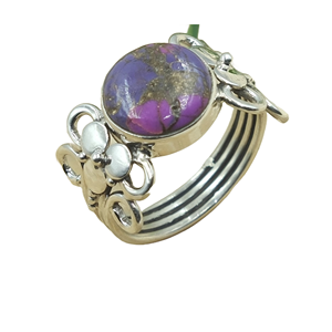 Natural Purple Copper Turquoise <b>Ring</b> 925 Sterling Silver Handmade Floral <b>Statement</b> Adjustable <b>Ring</b> Gift Jewelry for Unisex Her - Product Image 1