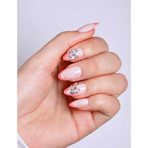 Uñas Postizas de 24 Piezas, Color Rosa Degradado, con Joyas y Estampado Dorado, ABS, Longitud Media, Venta al Por Mayor, Personalizables con Pedrería, Uñas Artificiales - Product Image 1