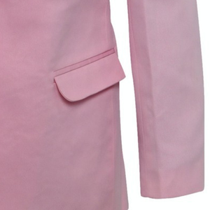 Women's Pink <b>Blazer</b> with Embroidered Crest <b>Gold</b> <b>Buttons</b> Long Sleeve Notched Lapel Fitted Jacket Green Printed Lining Flap Pocket - Product Image 5