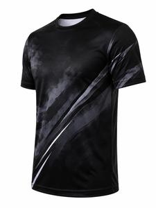 Men's Short Sleeve O-Neck <b>Geometric</b> Print Quick Dry Knitted Polyester T-<b>Shirt</b> Slim Fit Sporty Style Men T-<b>Shirt</b> - Product Image 3