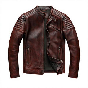 Blouson de motard vintage unisexe en cuir et toile, coupe classique, 100 % cuir, confort optimal, design rétro, imperméable, pour l'hiver - Product Image 4