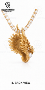 Imperial Dragon Pendant <b>Necklace</b> 18K Yellow Gold Pearl <b>Ruby</b> Eye Emerald Cut Diamond Chain Luxury Statement Jewelry Gift - Product Image 2