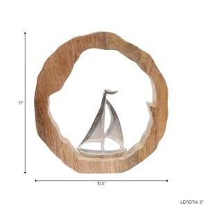 Sculpture de bateau circulaire en bois faite à la main, décoration de table, art moderne pour salon, thème animalier, cadeau artisanal - Product Image 6
