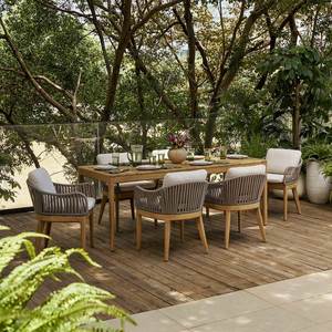Ensemble de table à manger en teck massif de style scandinave moderne avec 6 chaises pour hôtel, restaurant, utilisation en extérieur, meubles de salle à manger durables - Product Image 1