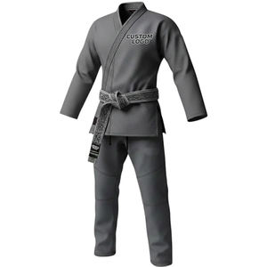 Uniforme de BJJ de Manga Larga, Color Gris, Resistente, para Entrenamiento de Artes Marciales, Estampado, de Poliéster y Algodón Elástico - Product Image 1