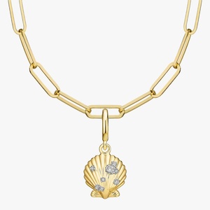 Collier pendentif coquille dorée avec pierres, plaqué or 14 carats, ensemble de bijoux romantiques pour femmes - Product Image 1