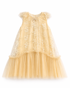 Vestido de Fiesta Elegante para Niñas, con Bordado, Tul, Volantes, Sin Mangas, Corte en A, Largo hasta la Rodilla, Estampado Floral |   Vestido de Princesa para Ocasiones Especiales - Product Image 1