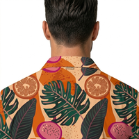 Heren Hawaiiaans overhemd met tropische fruitprint, 100% katoen, ademend, milieuvriendelijk, sneldrogend, zomer, strandvakantie, Aloha, knoopsluiting, casual